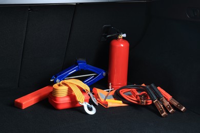 Set of car safety equipment in trunk