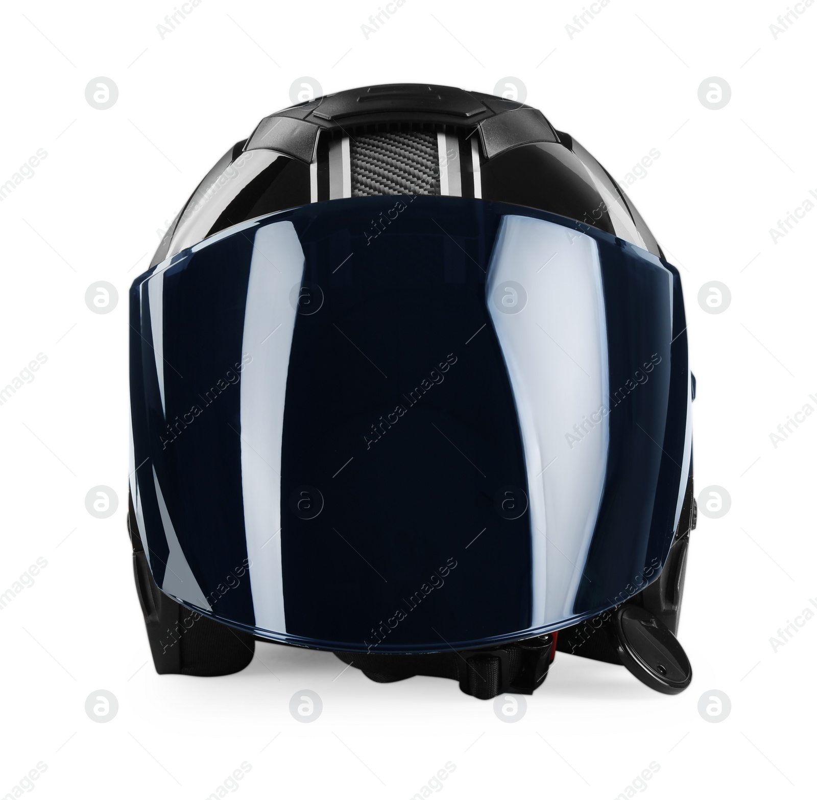 Photo of Modern motorcycle helmet with visor isolated on white