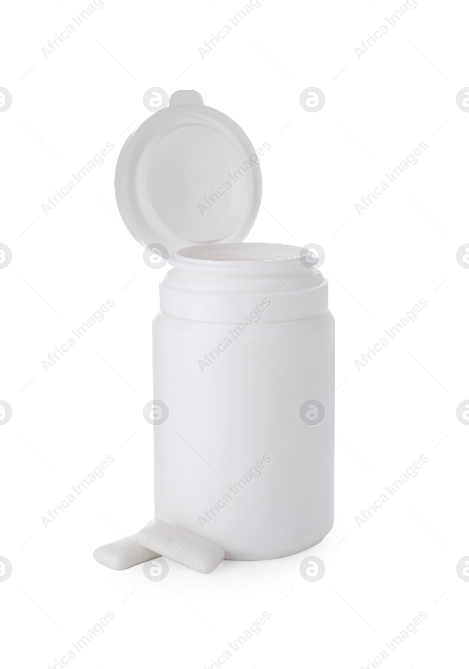 Photo of Jar and chewing gums isolated on white