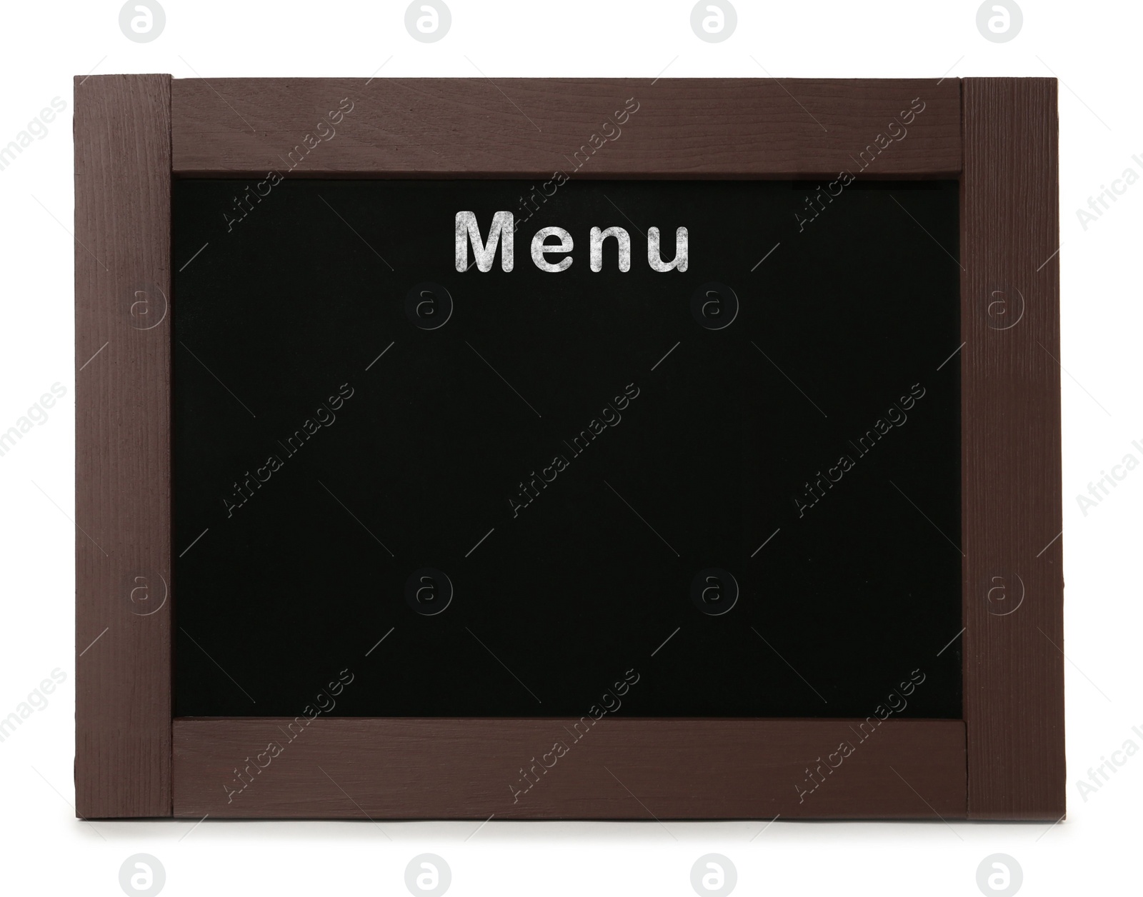 Image of Black chalkboard with word Menu on white background. Mockup for design