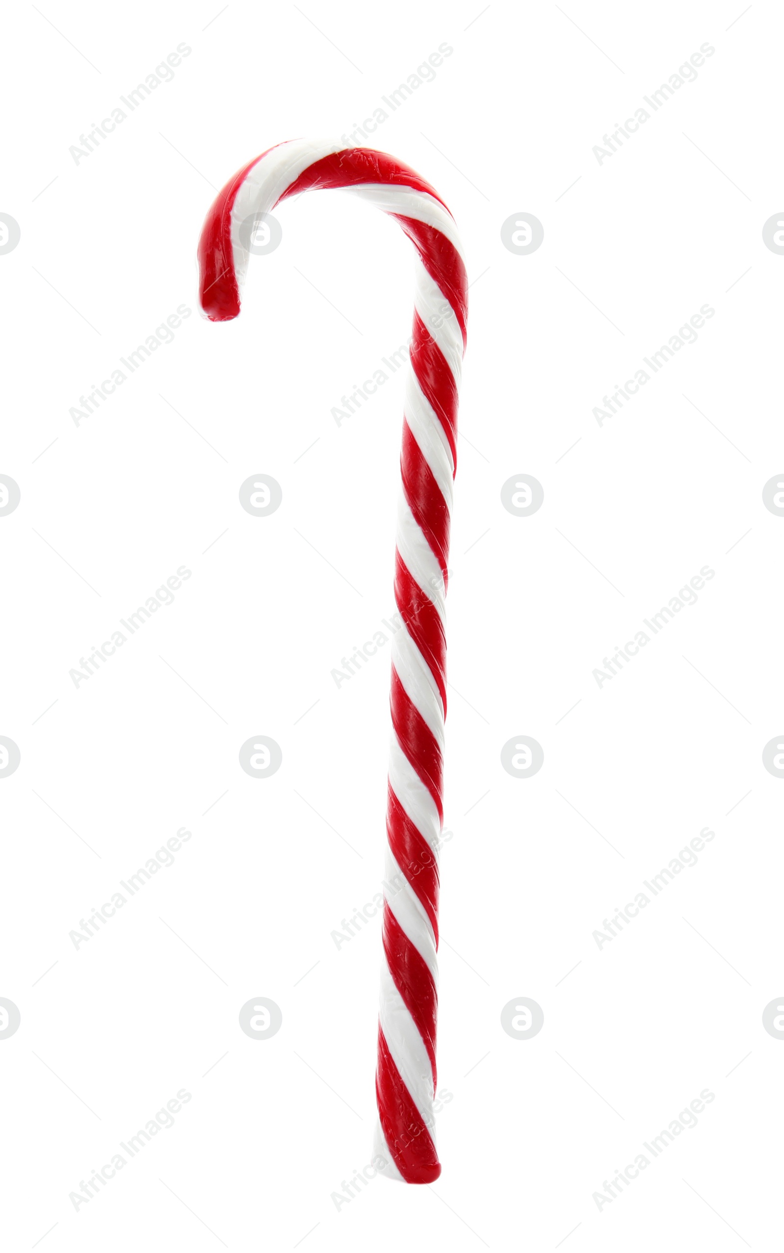 Photo of Tasty candy cane on white background. Festive treat