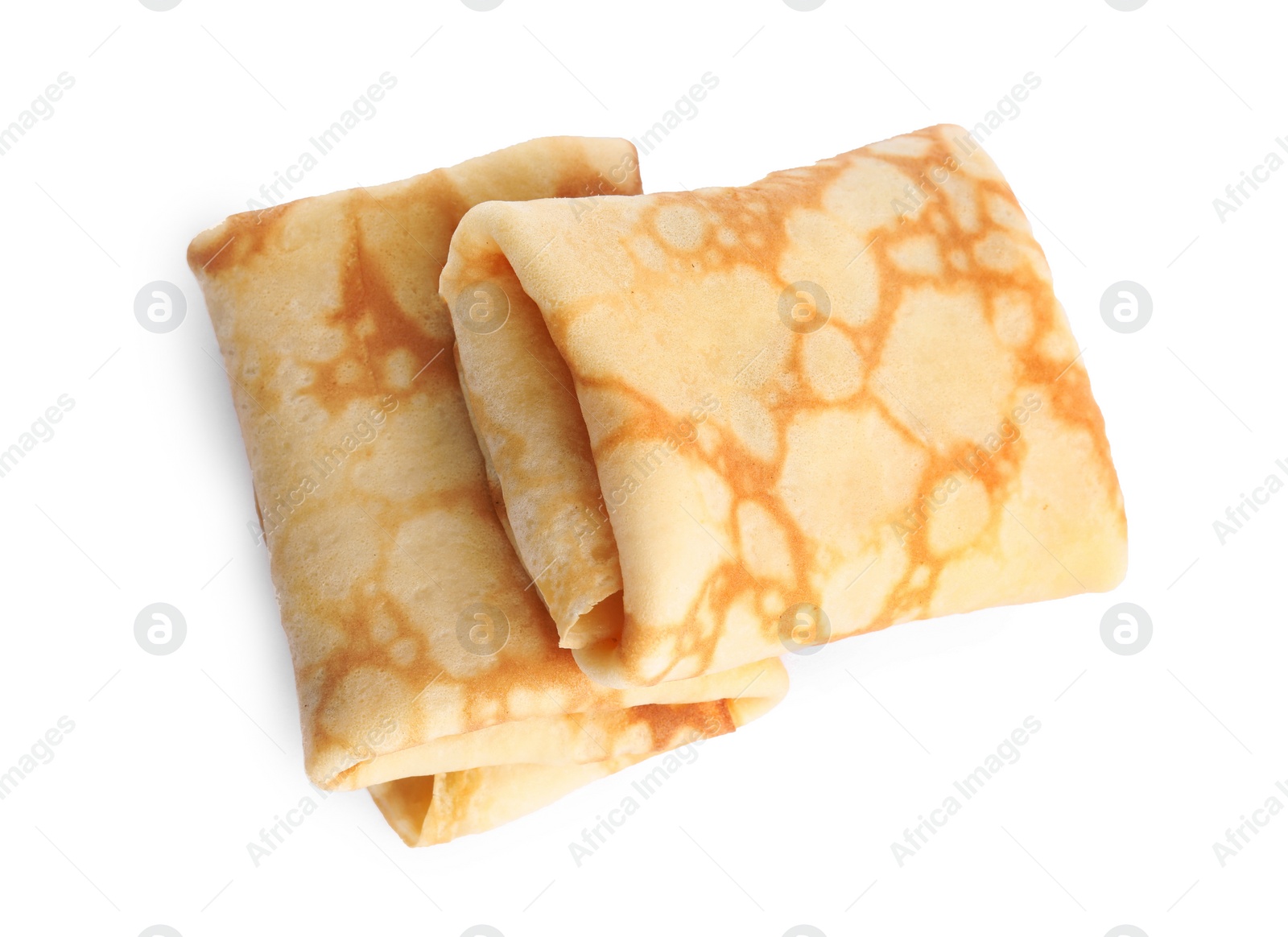 Photo of Folded fresh thin pancakes isolated on white