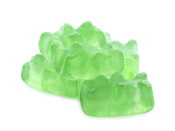 Photo of Pile of delicious jelly bears on white background