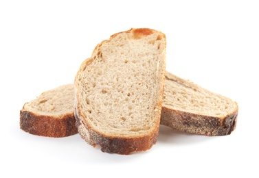 Photo of Fresh bread on white background. Baked goods