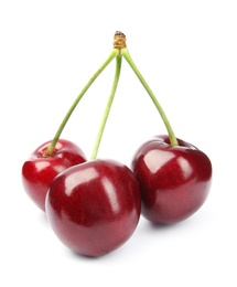 Delicious ripe sweet cherries on white background