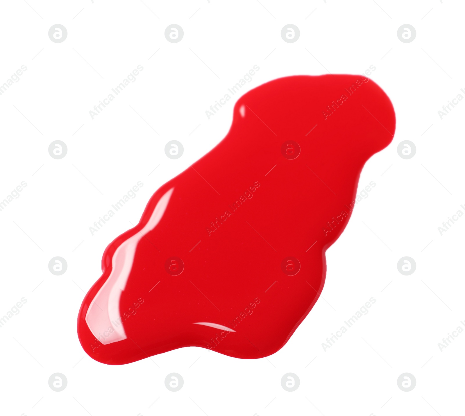 Photo of Red nail polish stain on white background