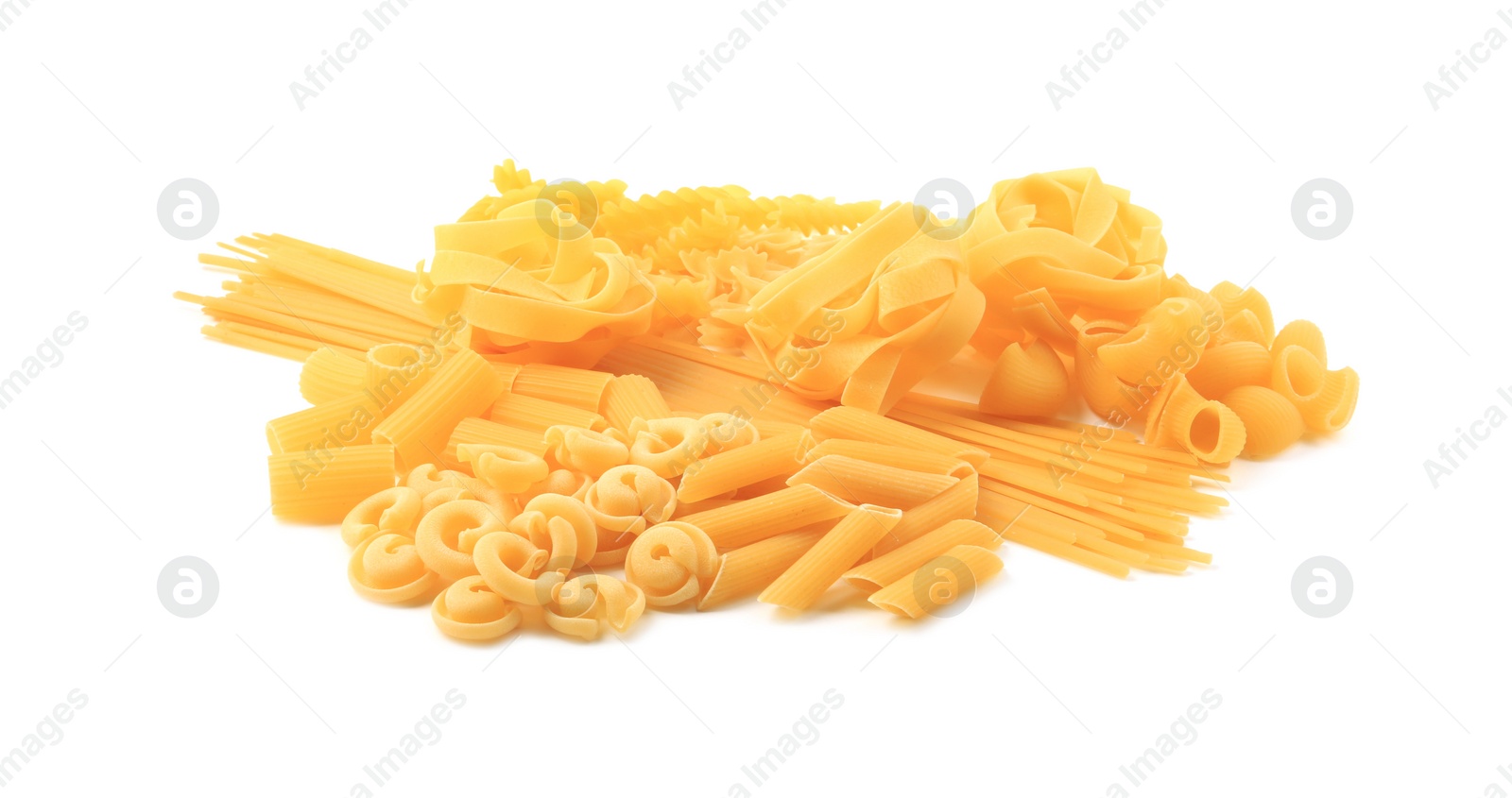 Photo of Different types of pasta isolated on white