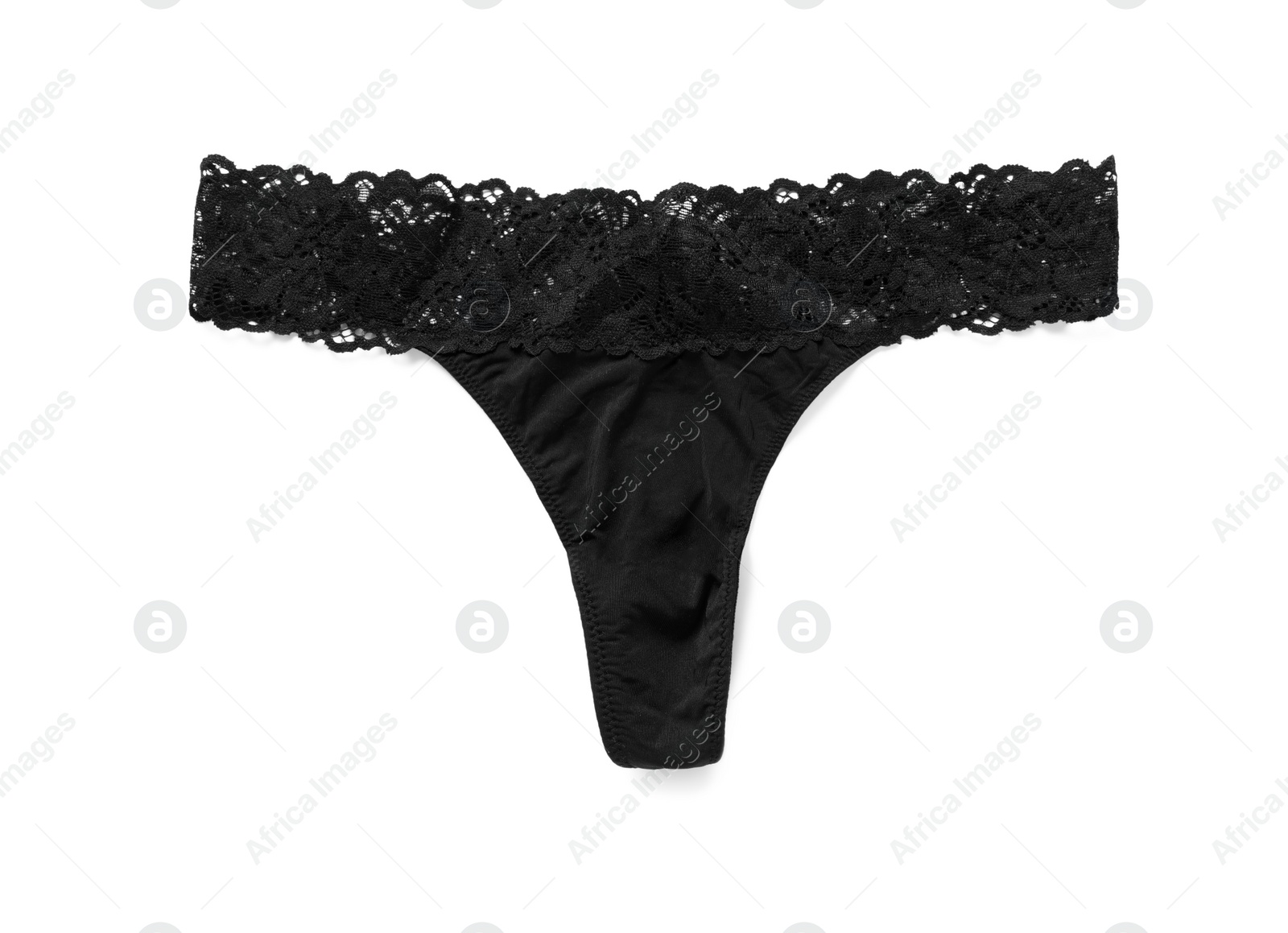 Photo of Elegant black women's underwear isolated on white, top view