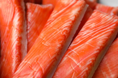 Closeup view on fresh red crab sticks