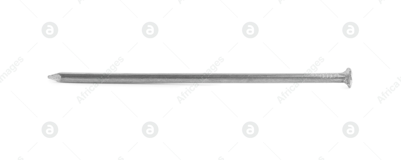 Photo of Sharp shiny metal nail isolated on white