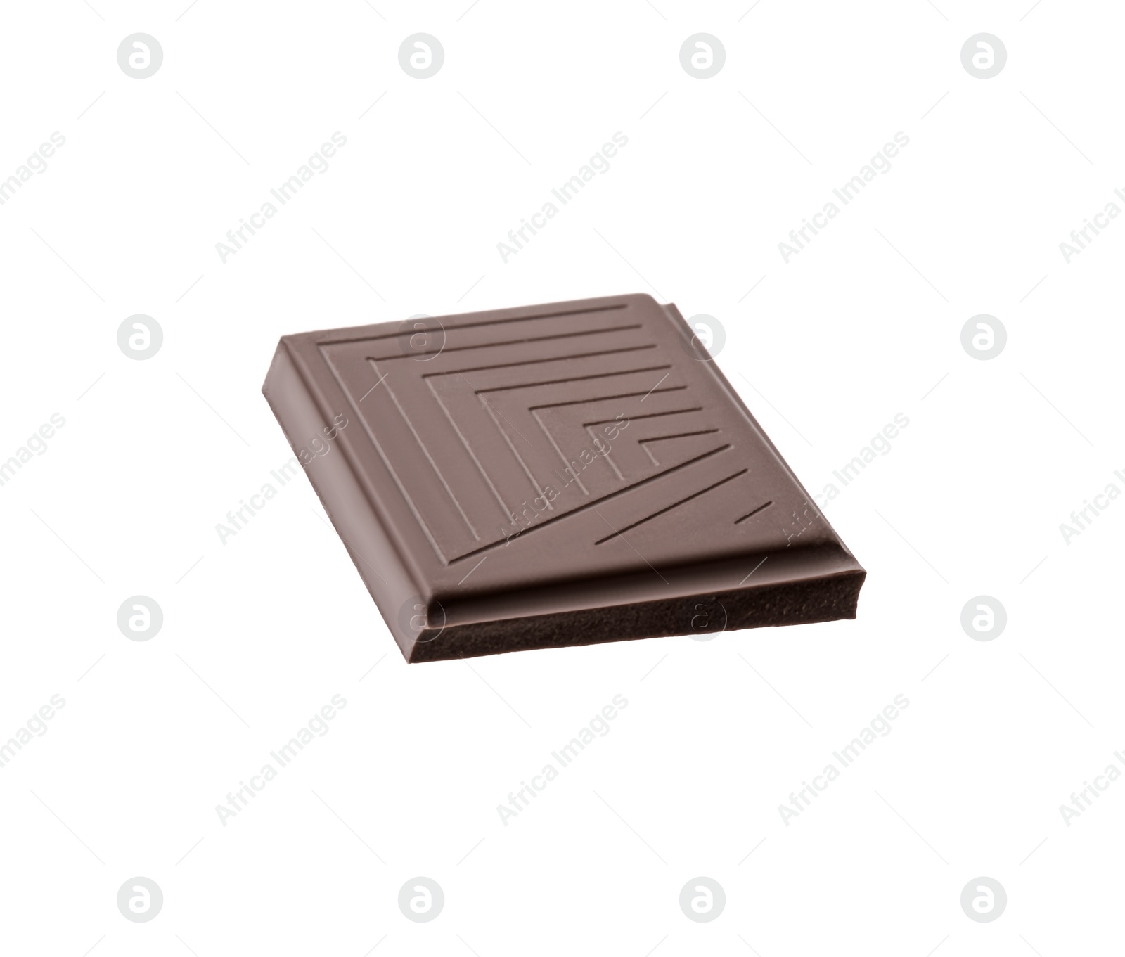 Photo of Piece of delicious dark chocolate bar isolated on white