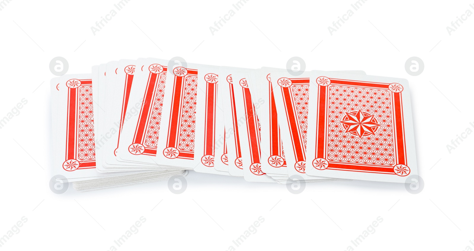 Photo of Deck of playing cards isolated on white. Poker game