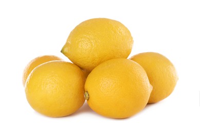 Photo of Whole fresh ripe lemons on white background