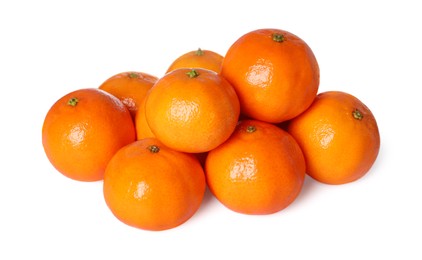 Photo of Many fresh ripe tangerines isolated on white