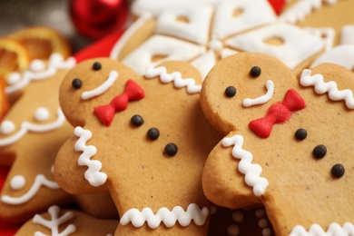 Tasty homemade Christmas cookies as background, closeup view