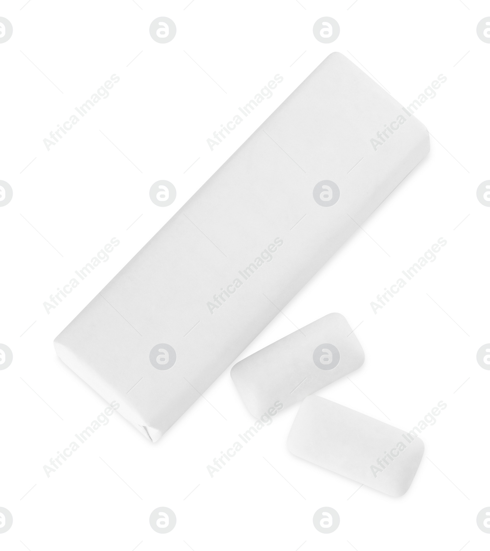 Photo of Pack with chewing gums on white background, top view