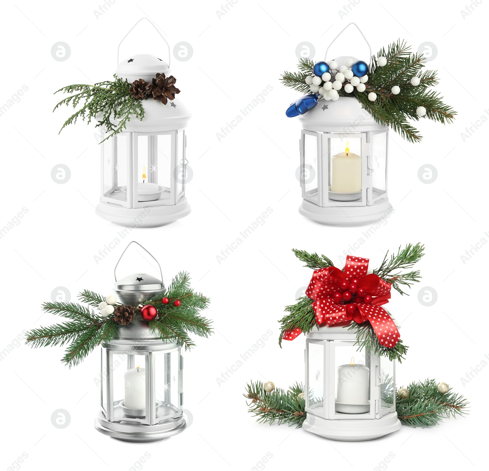 Image of Set with beautiful decorative Christmas lanterns on white background 