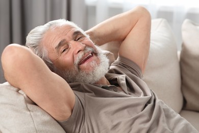 Portrait of senior man on sofa at home