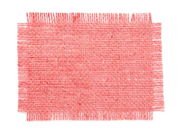 Image of Piece of pink burlap fabric on white background, top view