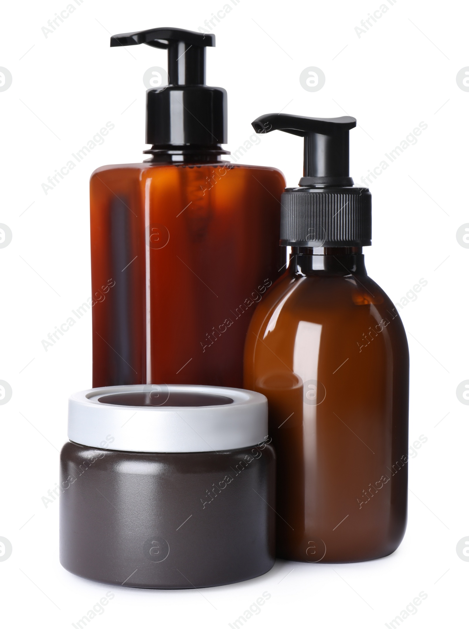 Photo of Set of different men's cosmetic products isolated on white