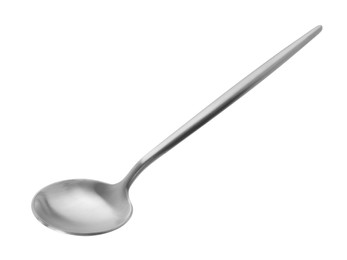 One shiny silver spoon isolated on white