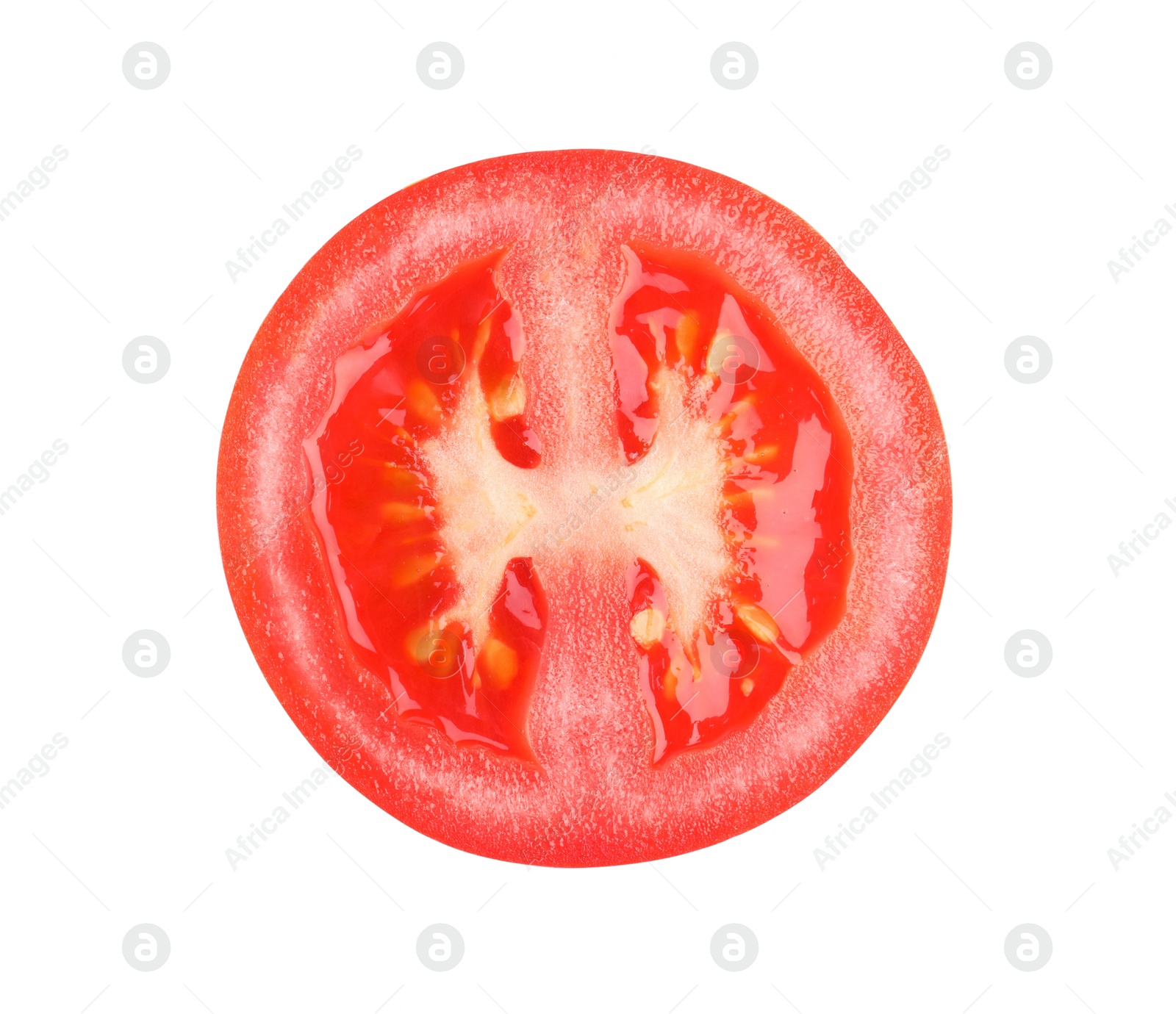 Photo of Piece of red ripe tomato isolated on white