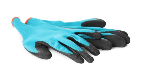Photo of Pair of gloves on white background. Gardening tool