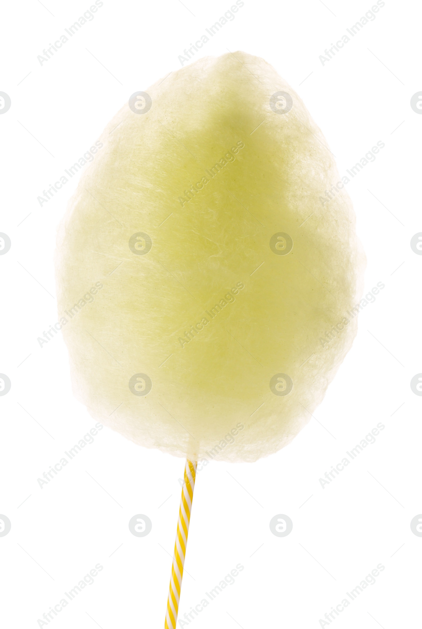 Photo of One sweet yellow cotton candy isolated on white