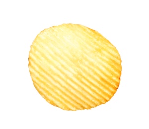 Tasty ridged potato chip on white background