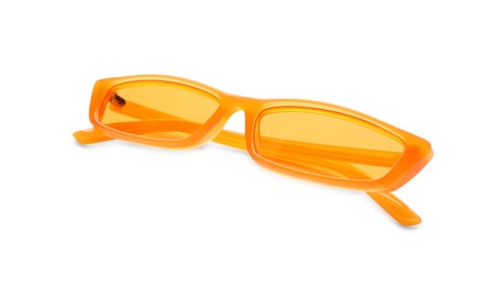 Photo of Beautiful stylish protective sunglasses isolated on white