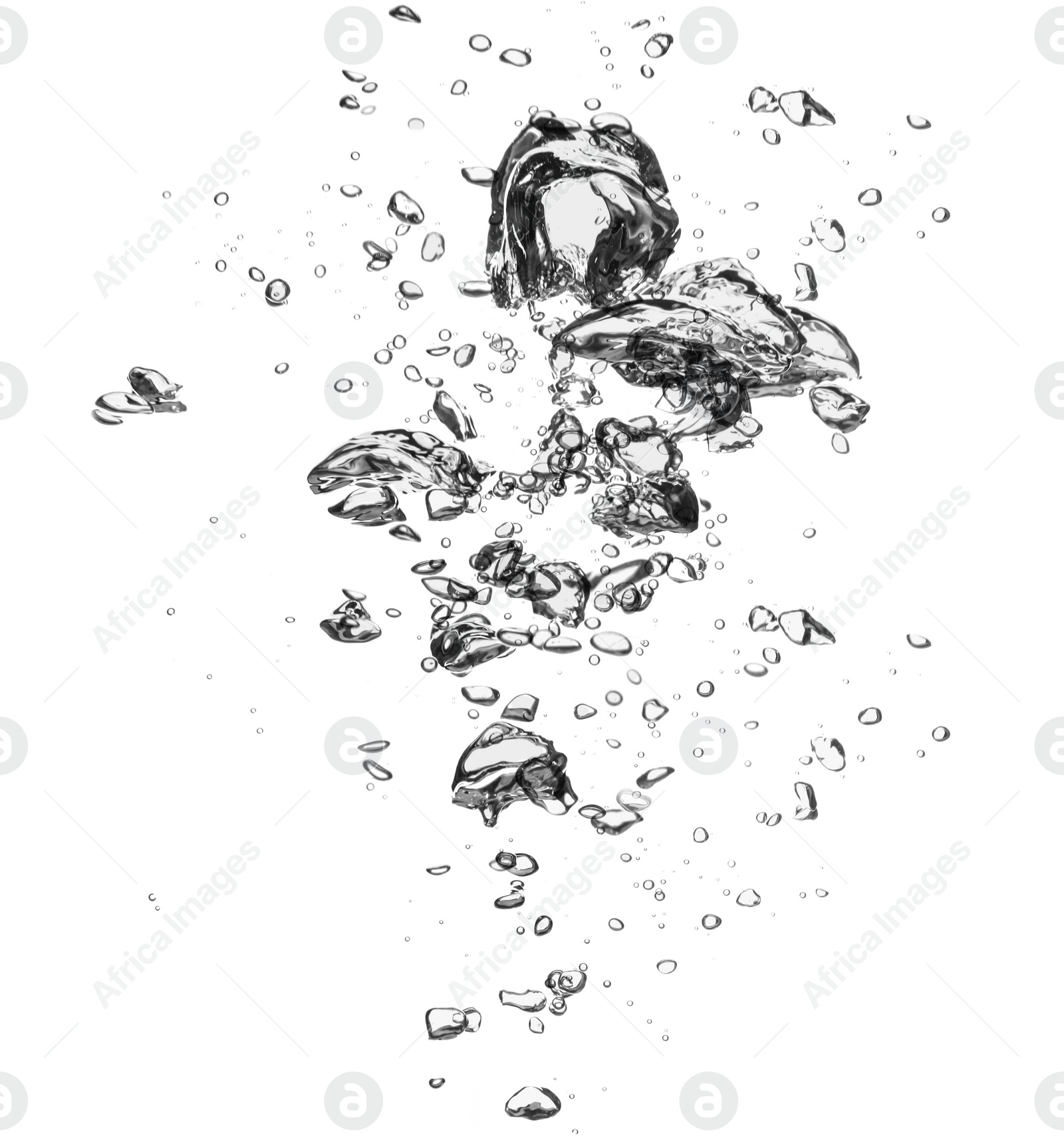 Image of Many air bubbles in water on white background