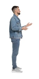 Photo of Man in denim clothes isolated on white