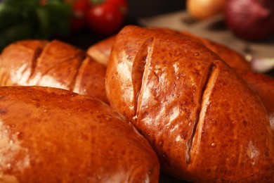Closeup view of delicious freshly baked pirozhki