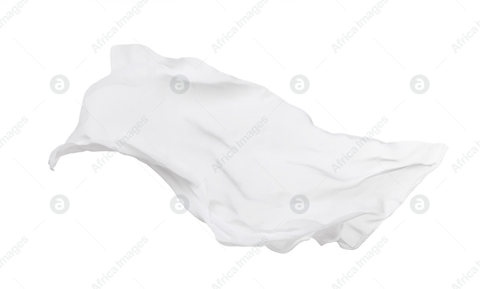 Photo of Beautiful tulle fabric flying on white background