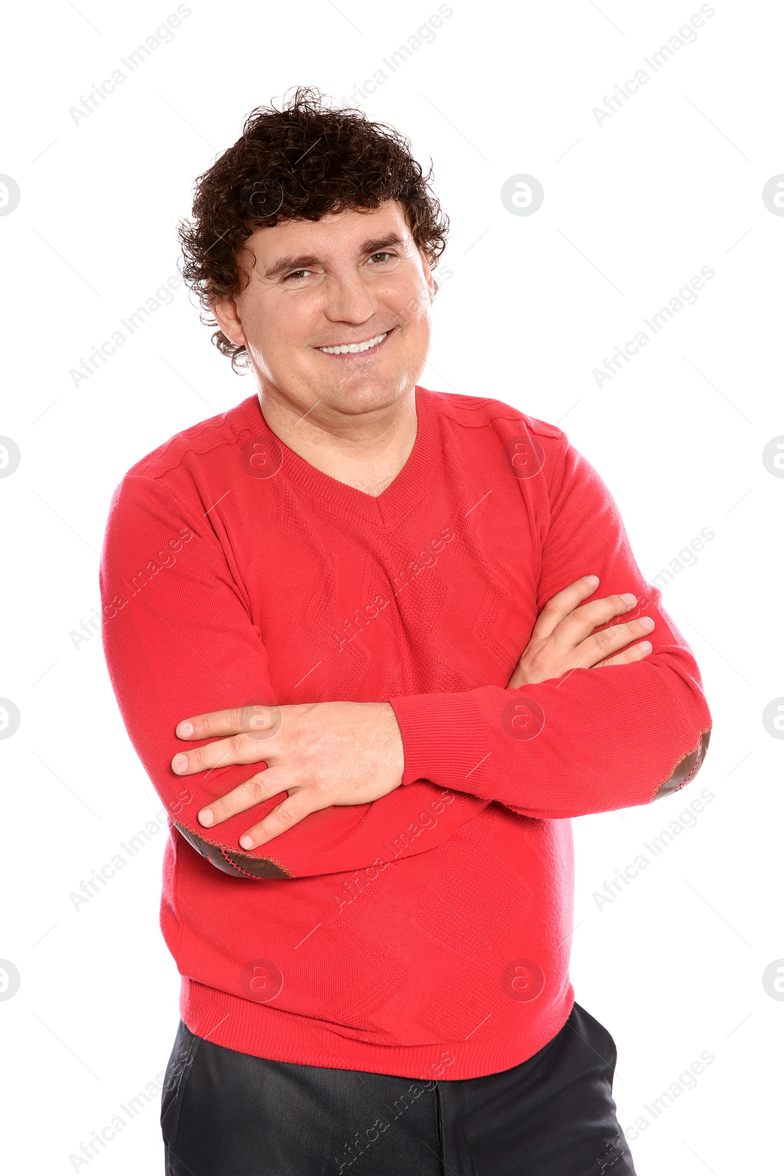 Photo of Portrait of handsome mature man posing on white background