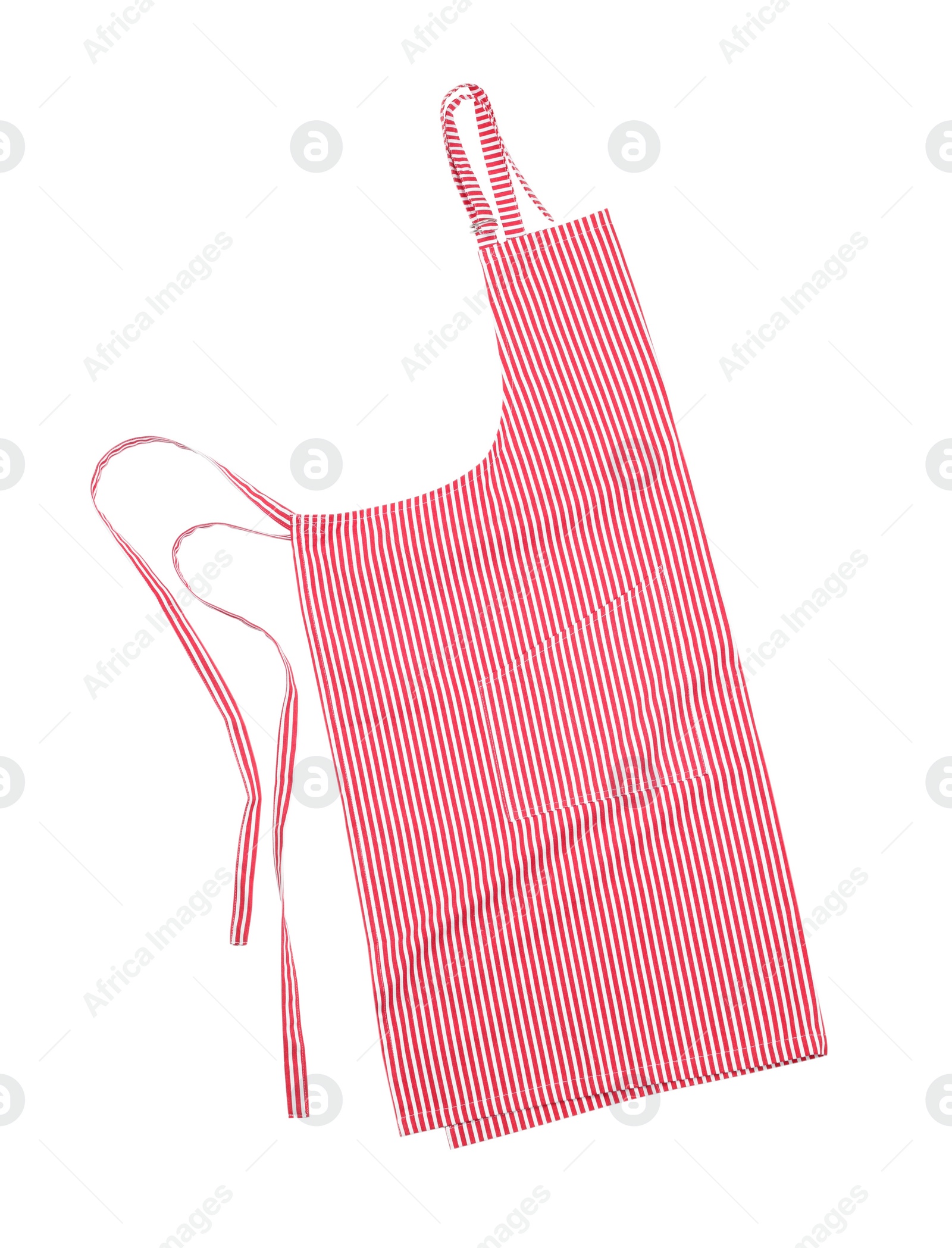 Photo of Red striped kitchen apron isolated on white