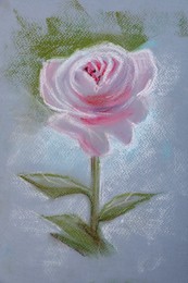 Photo of Pastel drawing of pink rose on light background
