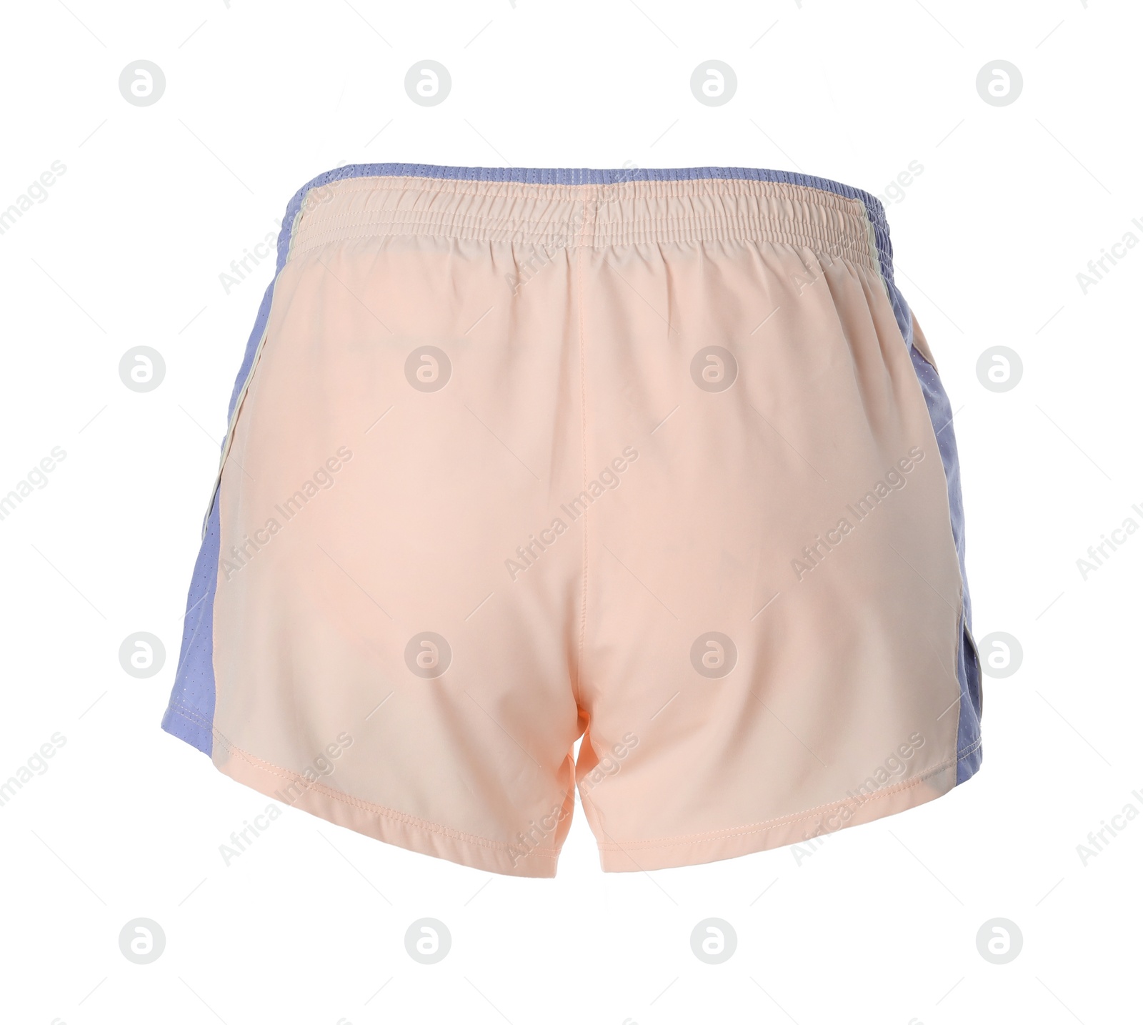 Photo of Pink women's shorts isolated on white. Sports clothing