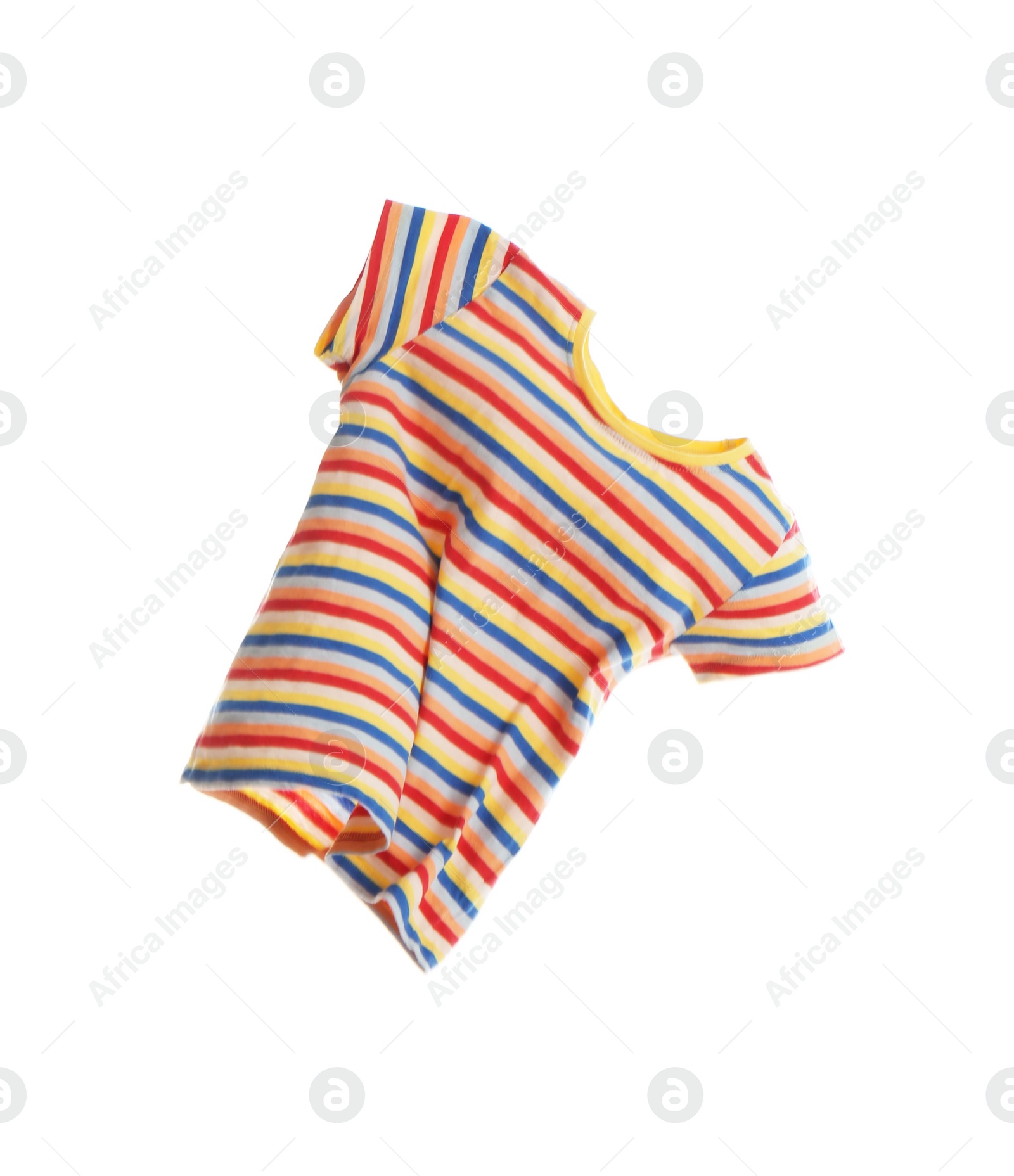 Photo of Striped t-shirt isolated on white. Stylish clothes