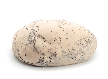 Photo of Raw dough with poppy seeds on white background