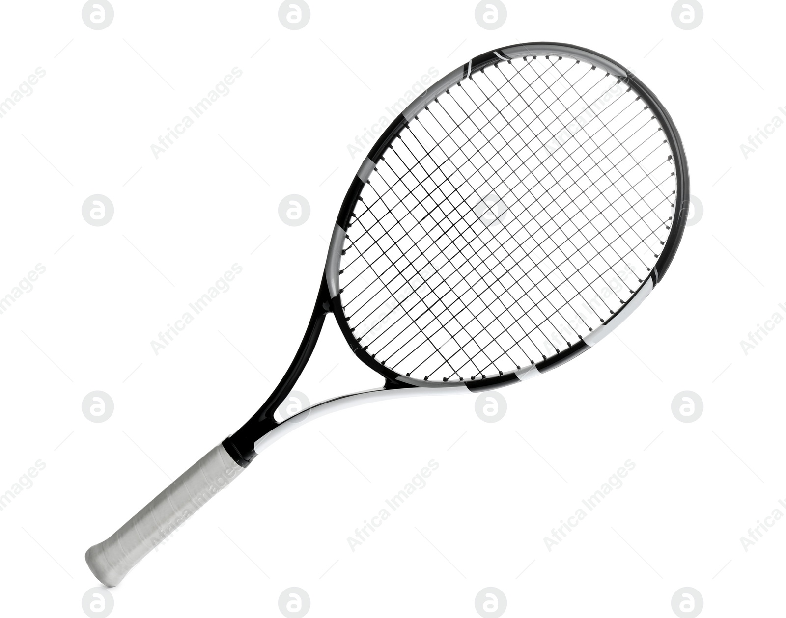 Photo of Tennis racket isolated on white. Sports equipment