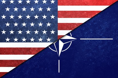 Image of Flags of USA and NATO on textured surface
