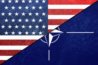 Flags of USA and NATO on textured surface