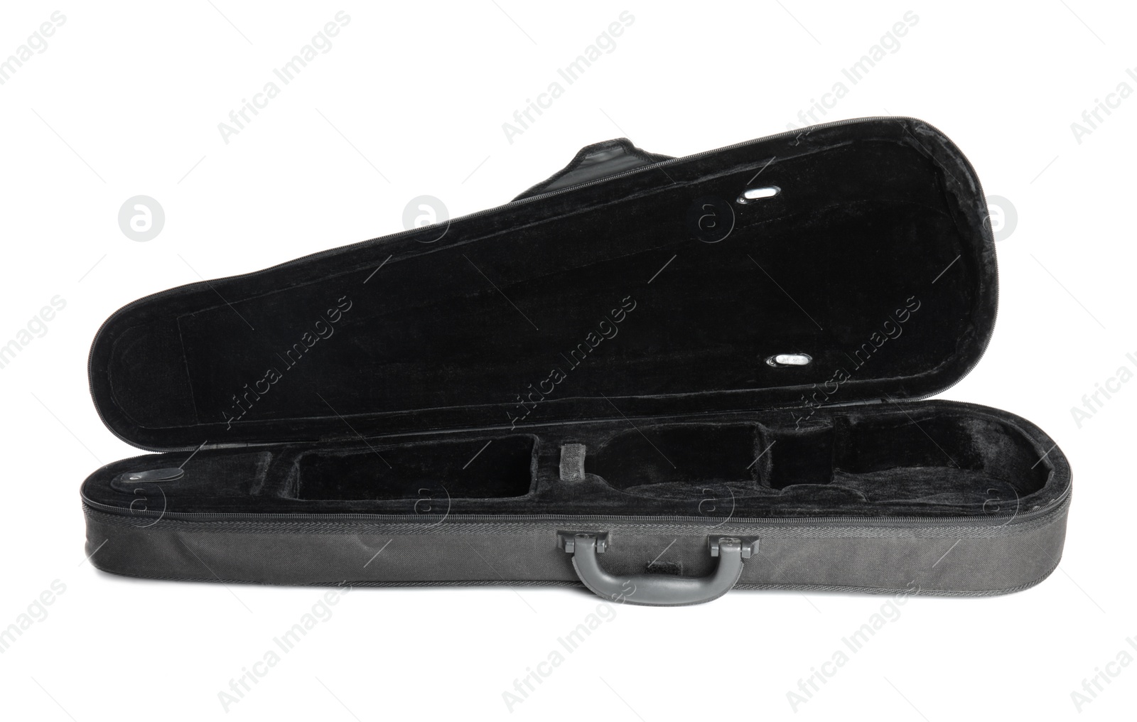 Photo of Black empty violin case isolated on white