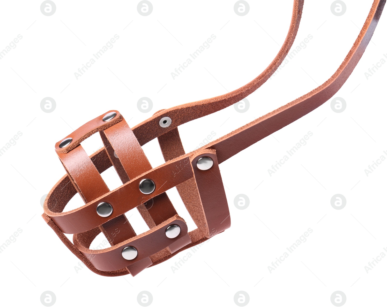 Photo of Brown leather dog muzzle isolated on white