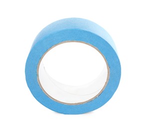 Roll of light blue adhesive tape isolated on white