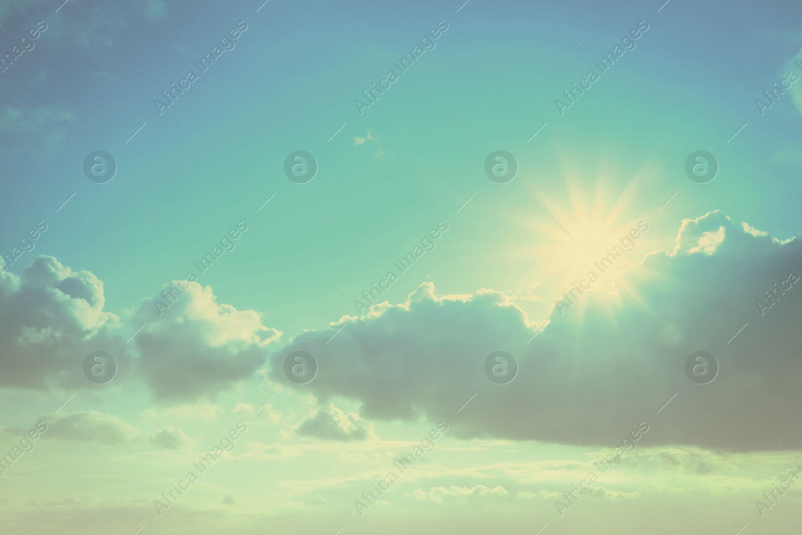 Image of View of beautiful sky with clouds. Retro style filter 