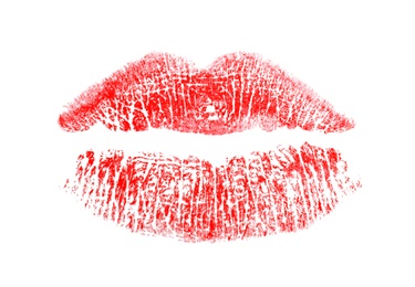 Photo of Lipstick kiss, isolated on white