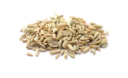 Photo of Pile of dry fennel seeds isolated on white