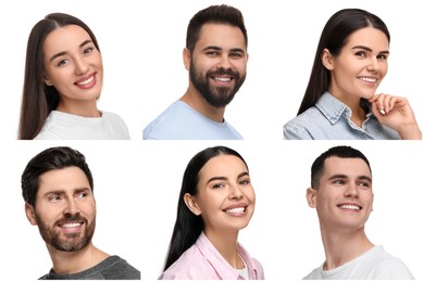 Image of People showing white teeth on white background, collage of photos